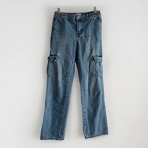 RSQ Girl’s Relaxed Light Blue Cargo Jeans Elastic Waistband Loose Fit